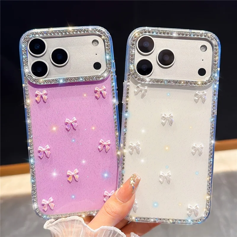 For iPhone 17 Pro Max Case Rhinestone Aurora Butterfly Bow Glitter TPU + PC IMD Phone Cover - Glitter Light Green