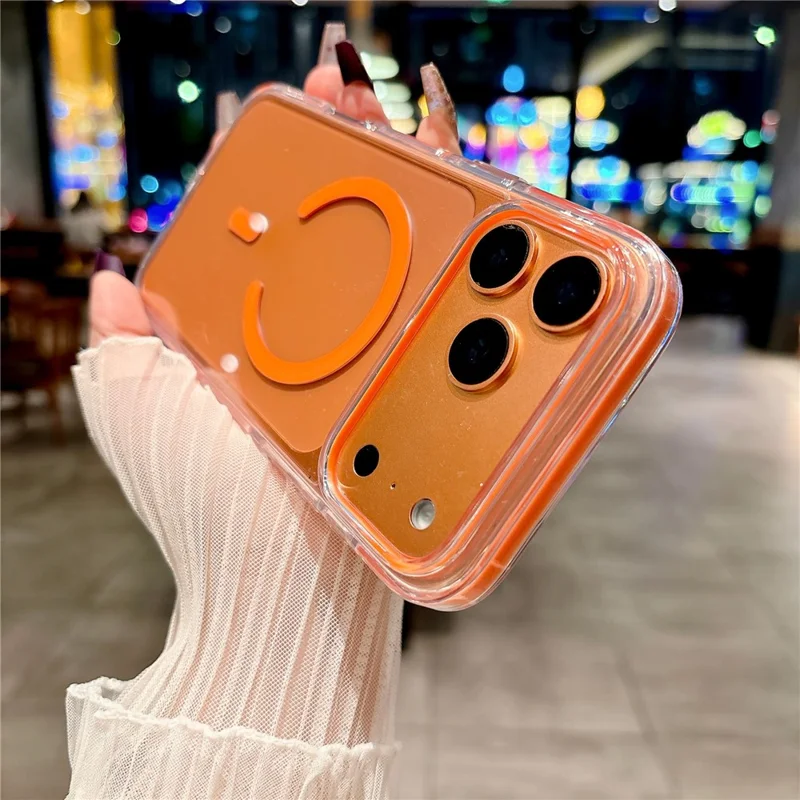 For iPhone 17 Pro Magnetic Case Clear PC TPU TPE Shockproof Cover Compatible with MagSafe - Orange