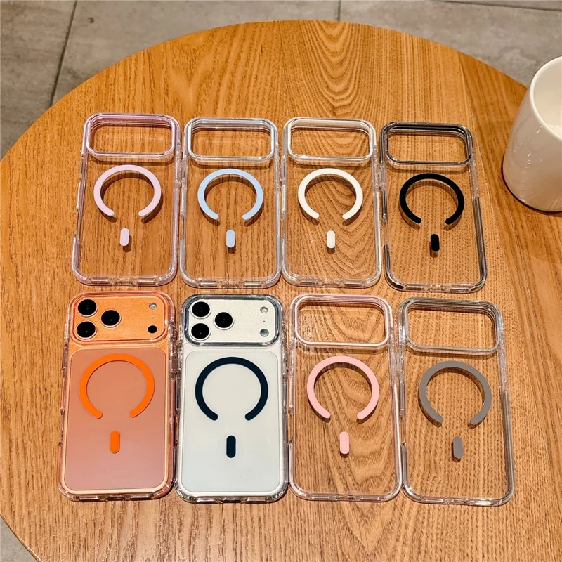 For iPhone 17 Pro Magnetic Case Clear PC TPU TPE Shockproof Cover Compatible with MagSafe - Orange