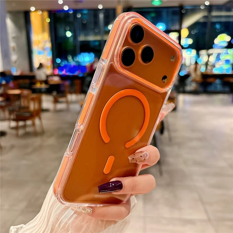 For iPhone 17 Pro Magnetic Case Clear PC TPU TPE Shockproof Cover Compatible with MagSafe - Orange