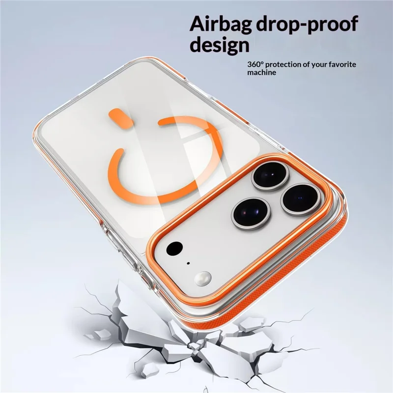 For iPhone 17 Pro Magnetic Case Clear PC TPU TPE Shockproof Cover Compatible with MagSafe - Orange