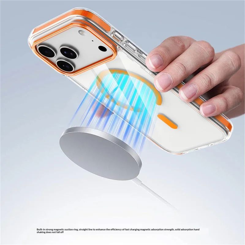 For iPhone 17 Pro Magnetic Case Clear PC TPU TPE Shockproof Cover Compatible with MagSafe - Orange
