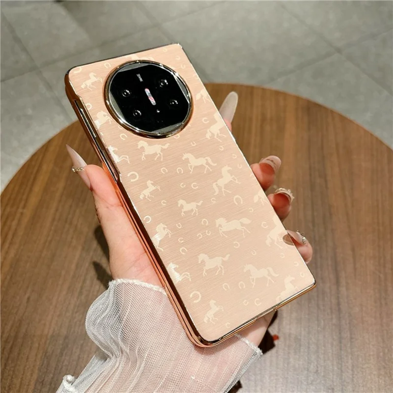 For Huawei Mate X5 Case Horse Pattern Electroplating Frame PU Leather PC Phone Cover - Gold