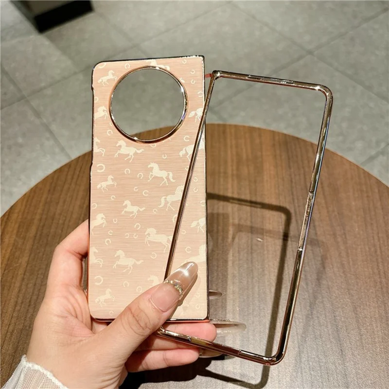 For Huawei Mate X5 Case Horse Pattern Electroplating Frame PU Leather PC Phone Cover - Gold