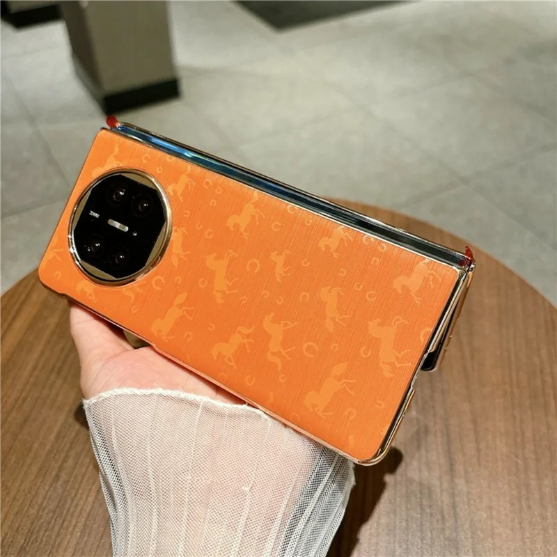 For Huawei Mate X5 Case Horse Pattern Electroplating Frame PU Leather PC Phone Cover - Gold
