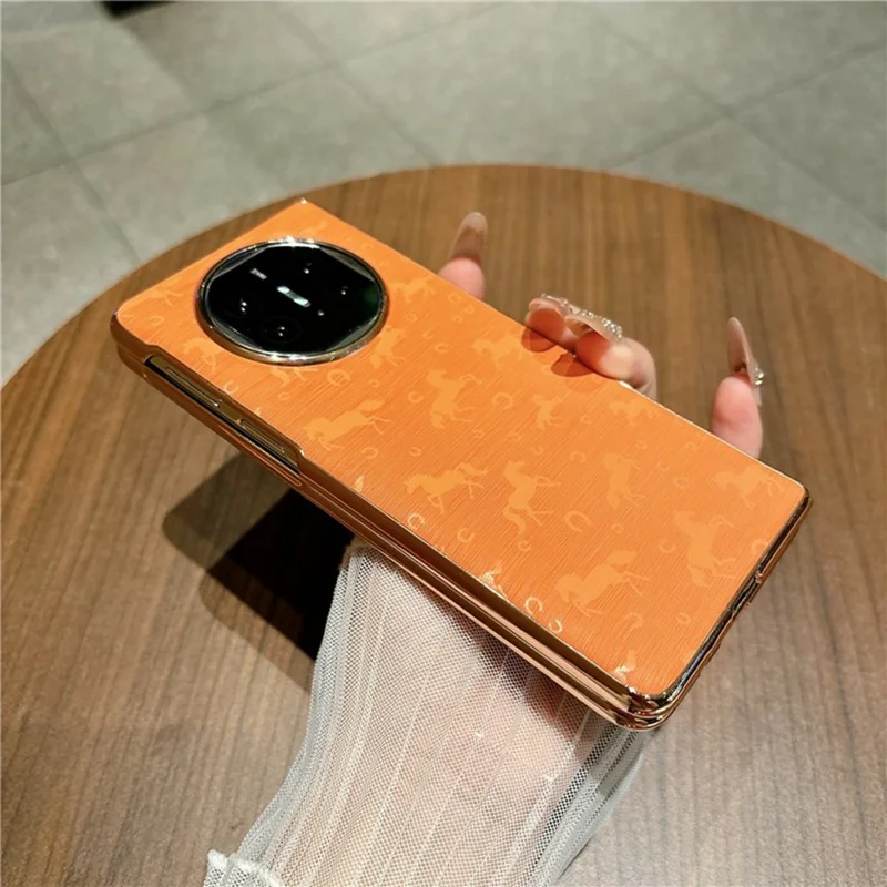 For Huawei Mate X5 Case Horse Pattern Electroplating Frame PU Leather PC Phone Cover - Gold