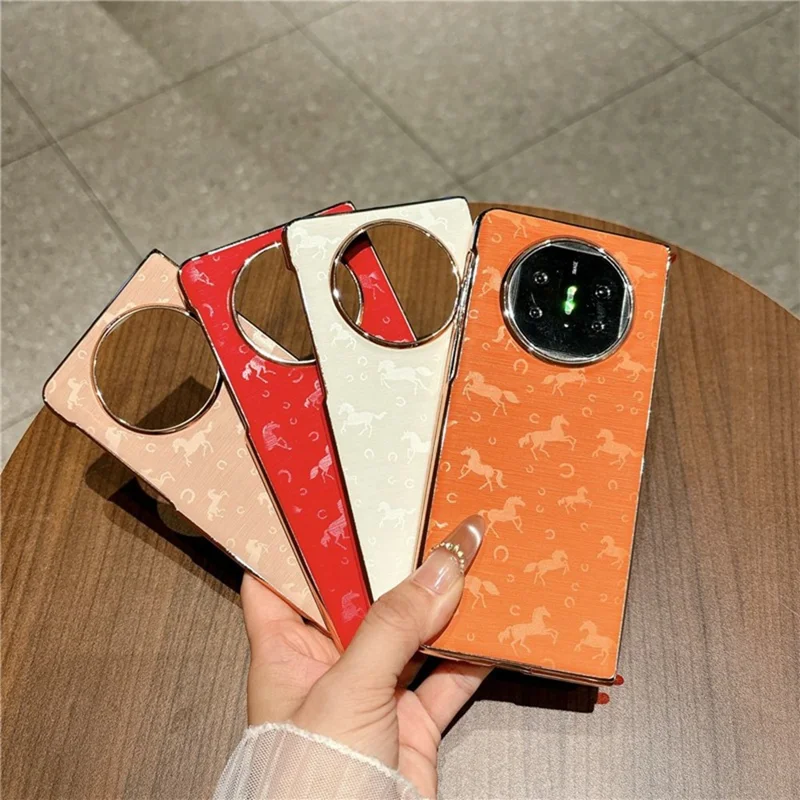 For Huawei Mate X5 Case Horse Pattern Electroplating Frame PU Leather PC Phone Cover - Gold
