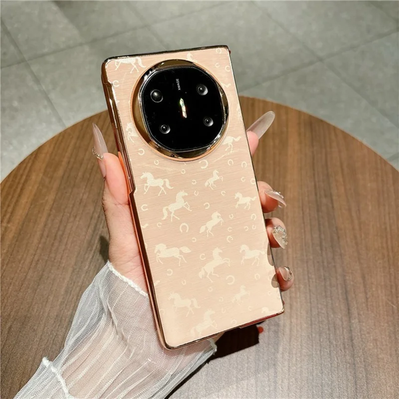 For Huawei Mate X6 Case Horse Pattern Electroplating Frame PU Leather PC Phone Cover - Gold