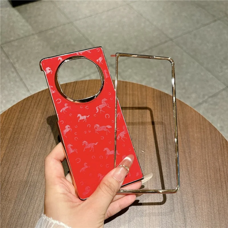 For Huawei Mate X6 Case Horse Pattern Electroplating Frame PU Leather PC Phone Cover - Gold