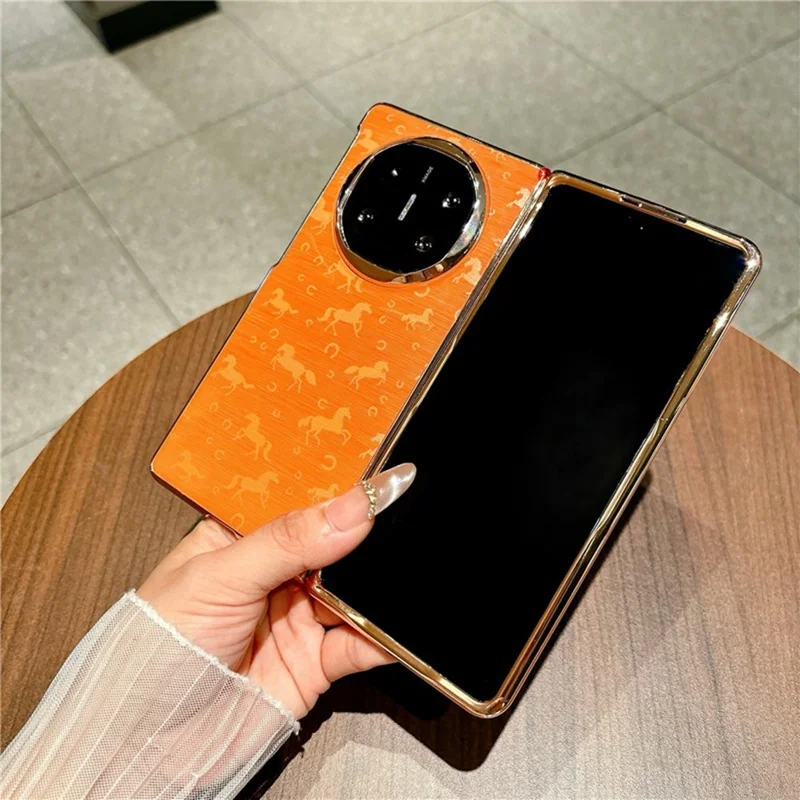 For Huawei Mate X6 Case Horse Pattern Electroplating Frame PU Leather PC Phone Cover - Gold