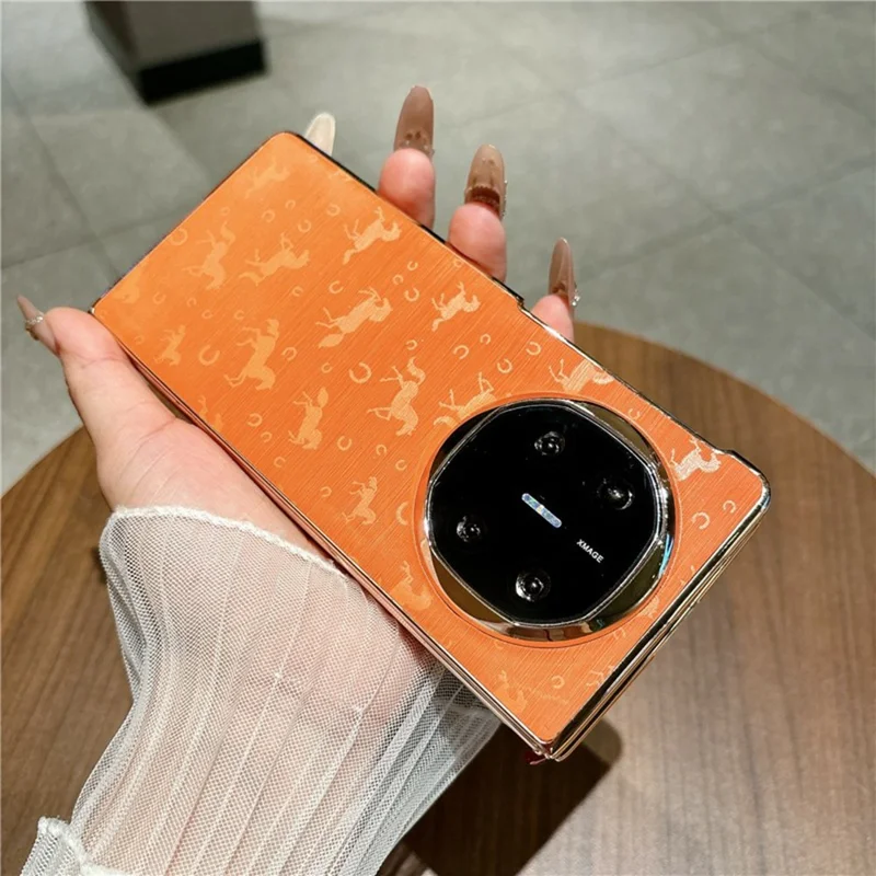 For Huawei Mate X6 Case Horse Pattern Electroplating Frame PU Leather PC Phone Cover - Gold