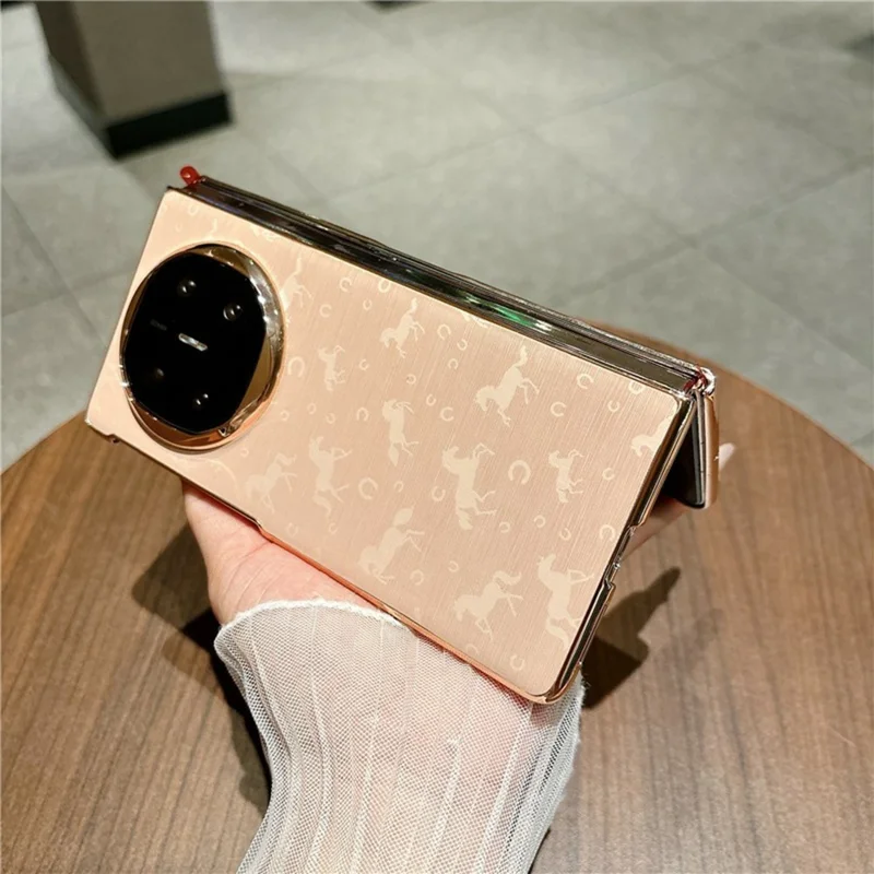 For Huawei Mate X6 Case Horse Pattern Electroplating Frame PU Leather PC Phone Cover - Gold