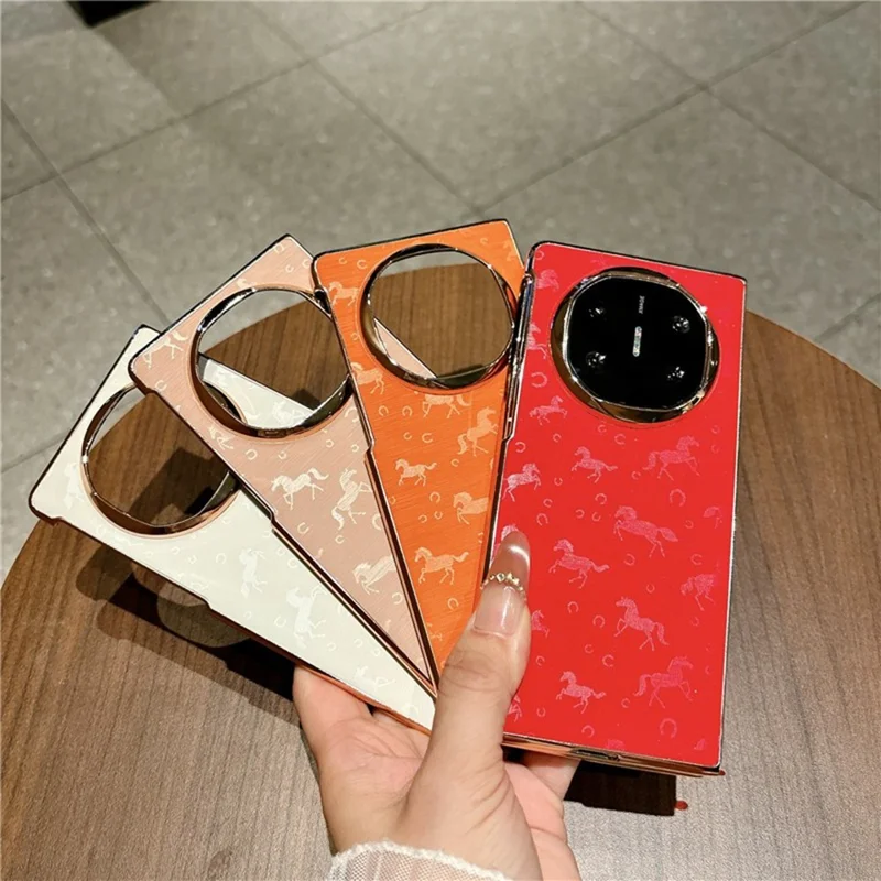 For Huawei Mate X6 Case Horse Pattern Electroplating Frame PU Leather PC Phone Cover - Gold