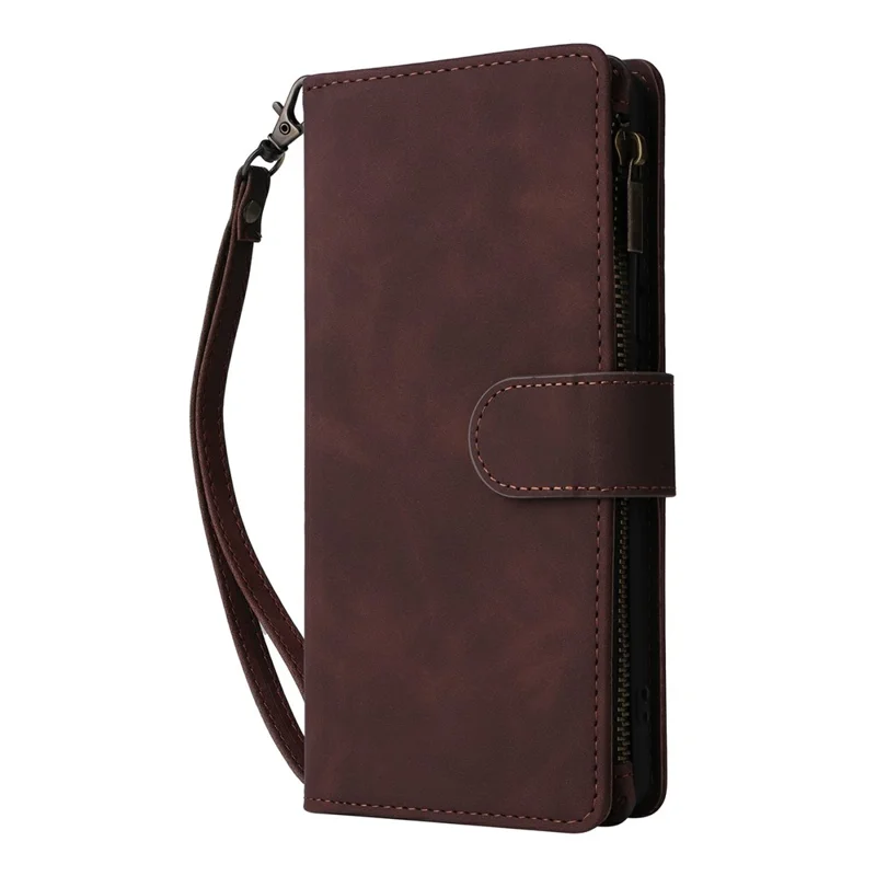 For Xiaomi Redmi Note 15 Pro 5G (Global) Case Zipper Wallet Multiple Card Slots Leather Phone Cover with Wrist Strap - Coffee