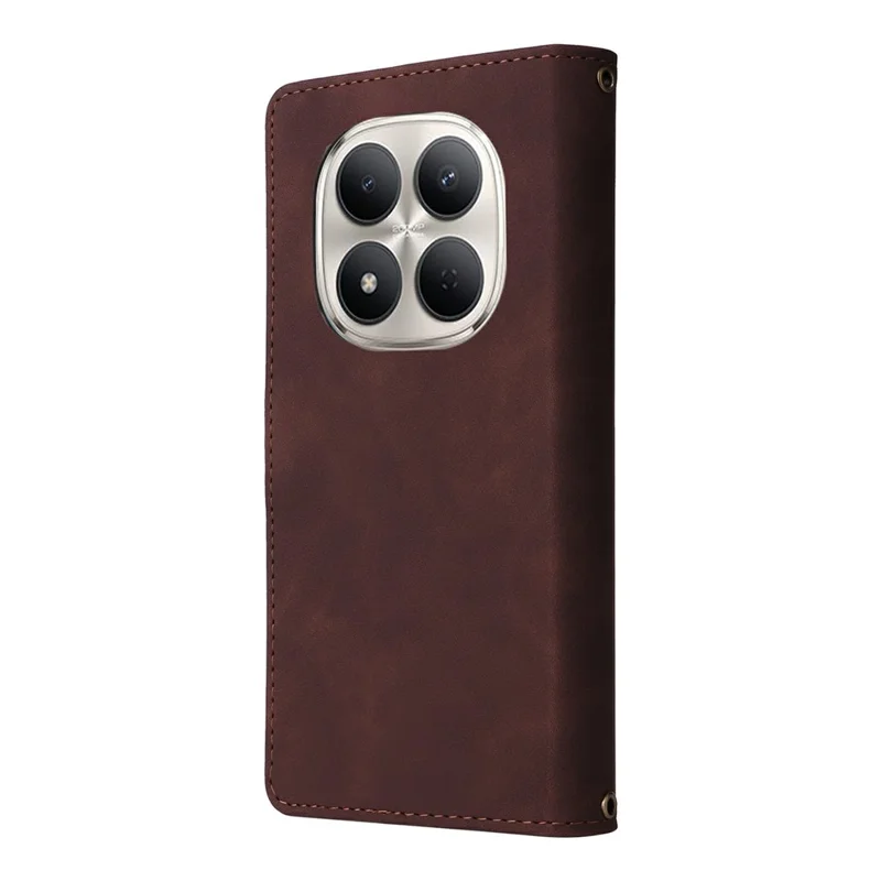 For Xiaomi Redmi Note 15 Pro 5G (Global) Case Zipper Wallet Multiple Card Slots Leather Phone Cover with Wrist Strap - Coffee
