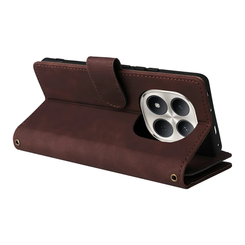 For Xiaomi Redmi Note 15 Pro 4G (Global) Case Zipper Wallet Multiple Card Slots Leather Phone Cover with Wrist Strap - Coffee