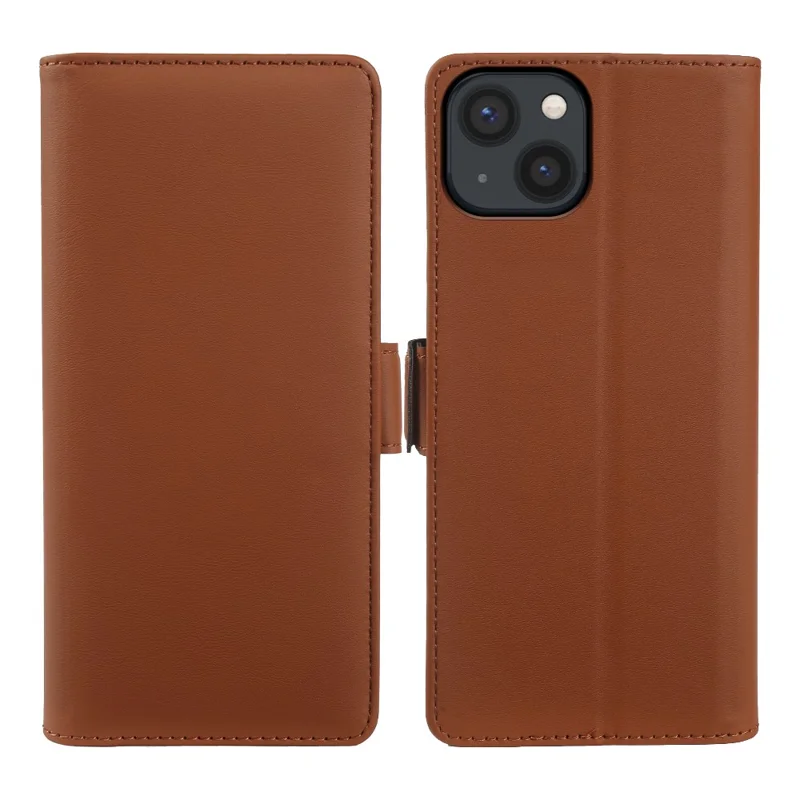 For iPhone 13 Leather Case Wallet Stand TPU + PU Skin-touch Cover - Brown