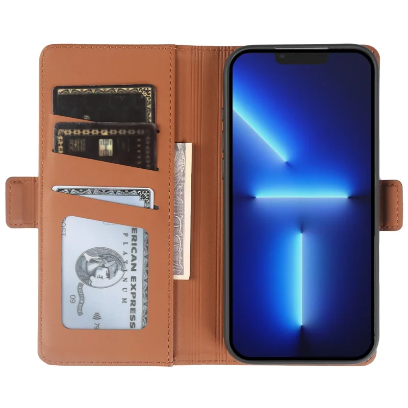 For iPhone 13 Pro Leather Case Wallet Stand TPU + PU Skin-touch Cover - Brown