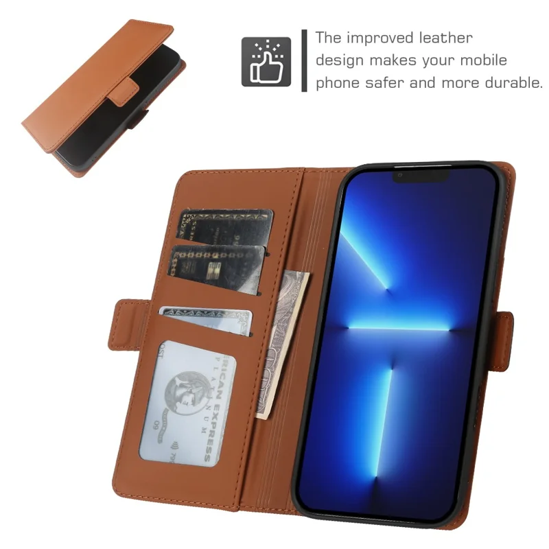 For iPhone 13 Pro Leather Case Wallet Stand TPU + PU Skin-touch Cover - Brown