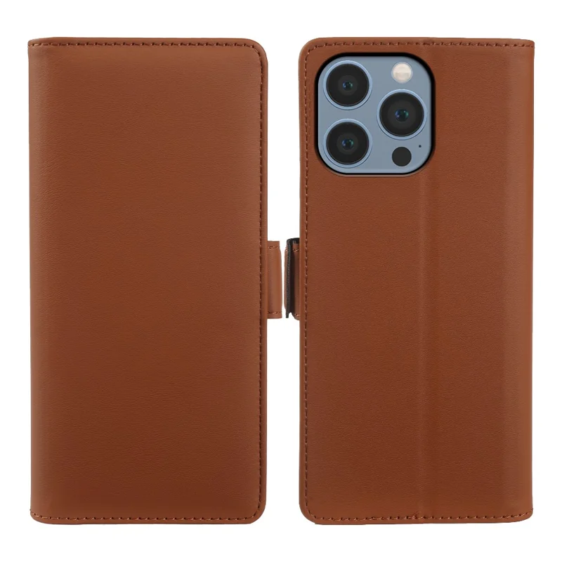 For iPhone 13 Pro Leather Case Wallet Stand TPU + PU Skin-touch Cover - Brown