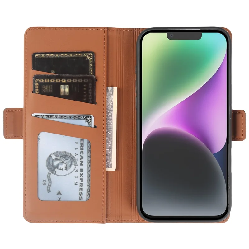 For iPhone 14 Plus Leather Case Wallet Stand TPU + PU Skin-touch Cover - Brown