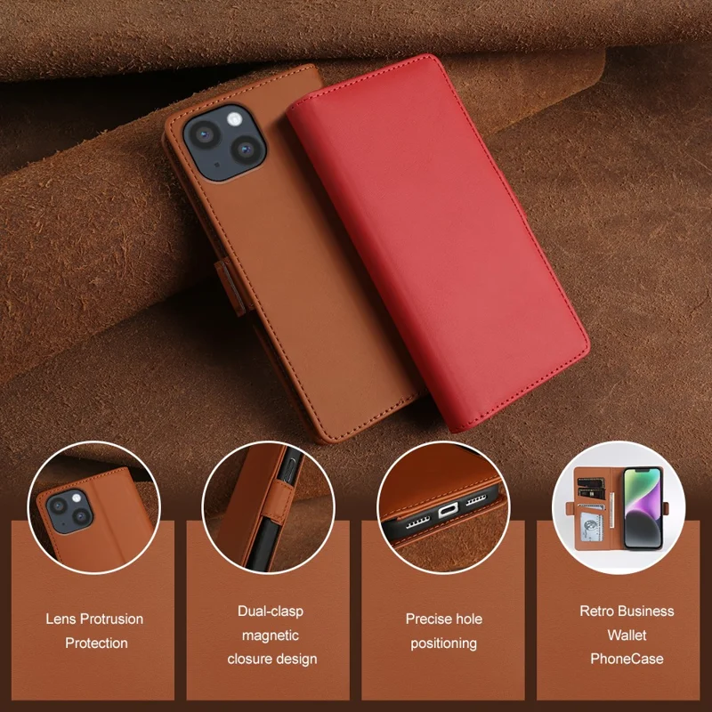 For iPhone 14 Plus Leather Case Wallet Stand TPU + PU Skin-touch Cover - Brown