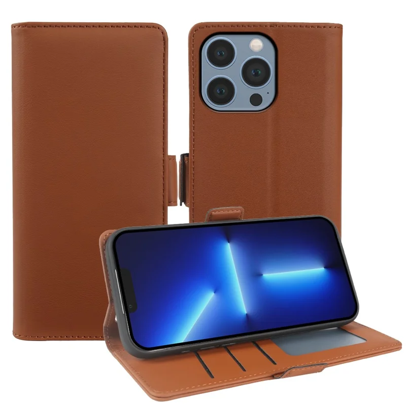 For iPhone 13 Pro Max Leather Case Wallet Stand TPU + PU Skin-touch Cover - Brown