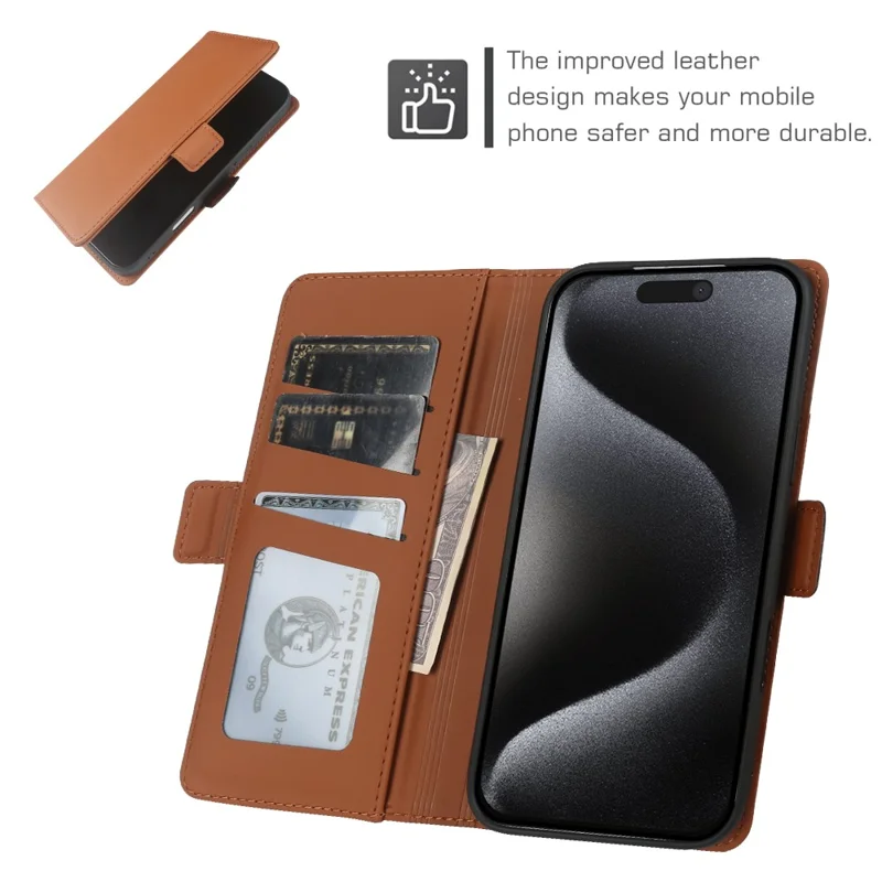 For iPhone 15 Pro Max Leather Case Wallet Stand TPU + PU Skin-touch Cover - Brown