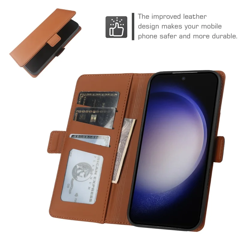 For Samsung Galaxy S23 Leather Case Wallet Stand TPU + PU Skin-touch Cover - Brown