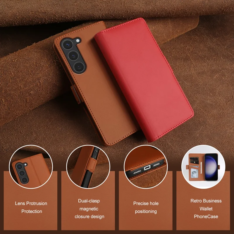 For Samsung Galaxy S23 Leather Case Wallet Stand TPU + PU Skin-touch Cover - Brown