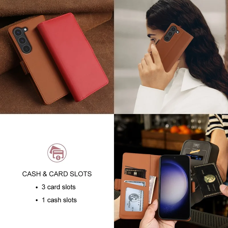 For Samsung Galaxy S23 Leather Case Wallet Stand TPU + PU Skin-touch Cover - Brown