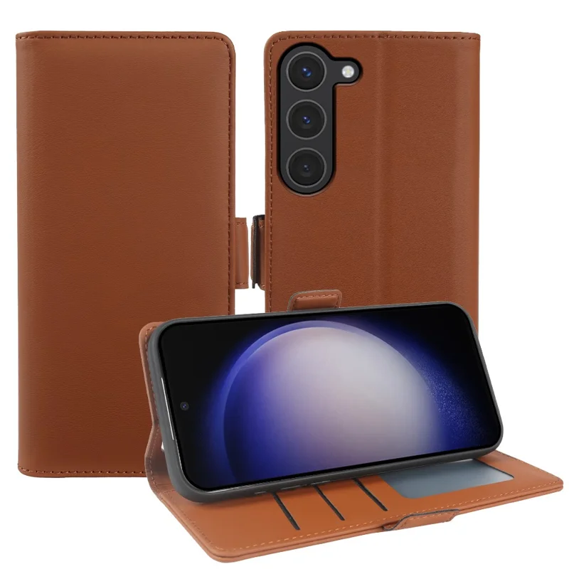 For Samsung Galaxy S23+ Leather Case Wallet Stand TPU + PU Skin-touch Cover - Brown