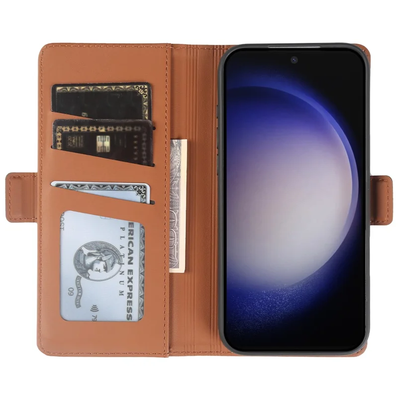 For Samsung Galaxy S23+ Leather Case Wallet Stand TPU + PU Skin-touch Cover - Brown