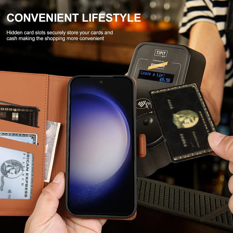 For Samsung Galaxy S23+ Leather Case Wallet Stand TPU + PU Skin-touch Cover - Brown