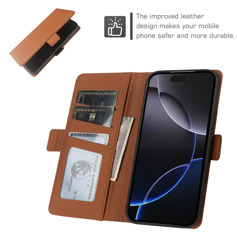 For iPhone 16 Pro Leather Case Wallet Stand TPU + PU Skin-touch Cover - Brown