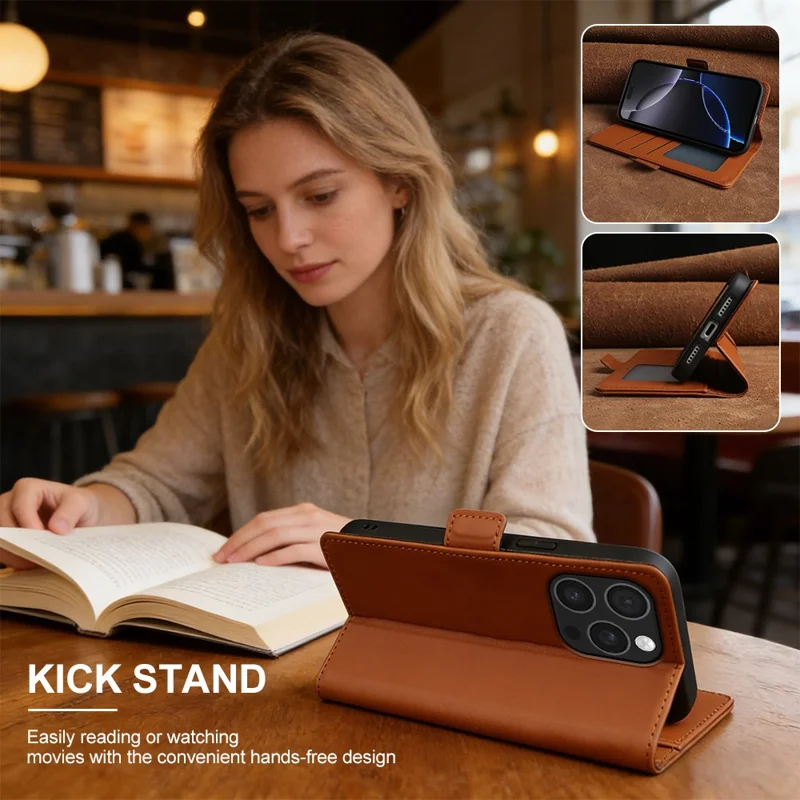 For iPhone 16 Pro Max Leather Case Wallet Stand TPU + PU Skin-touch Cover - Brown