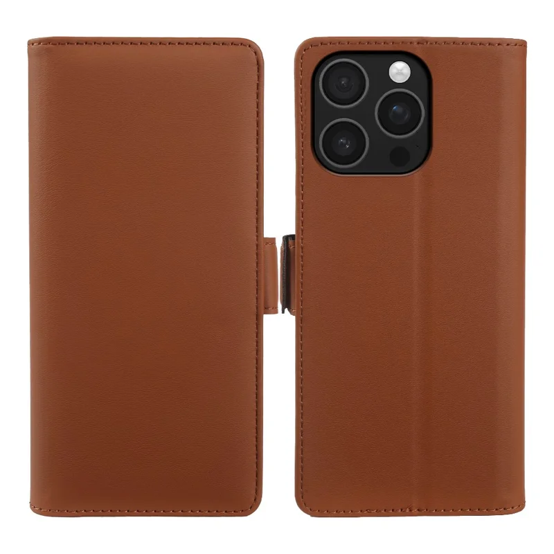 For iPhone 16 Pro Max Leather Case Wallet Stand TPU + PU Skin-touch Cover - Brown