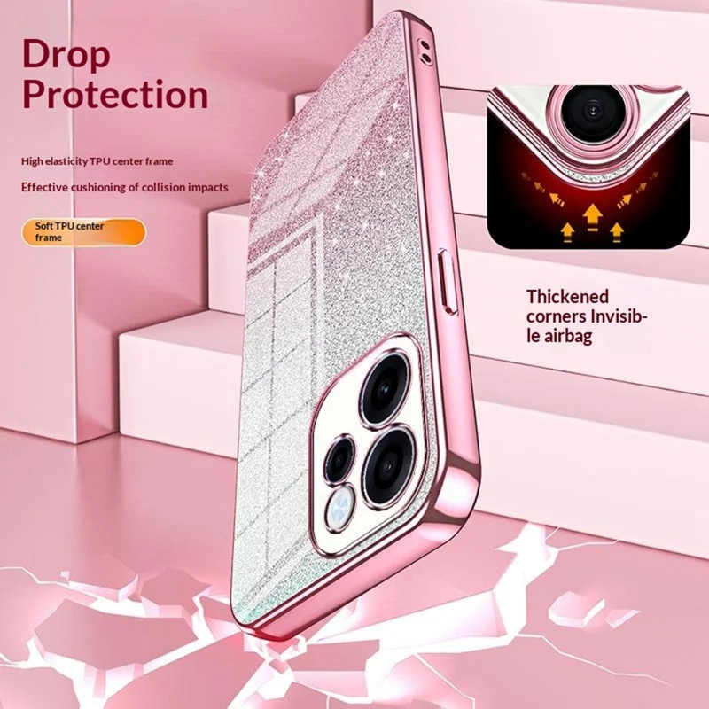 For Oppo Reno15 FS 5G Case Electroplating Gradient Glitter TPU Phone Cover - Pink