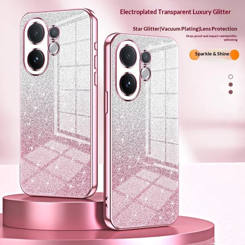 For vivo V60 5G Case Electroplating Gradient Glitter TPU Phone Cover - Pink