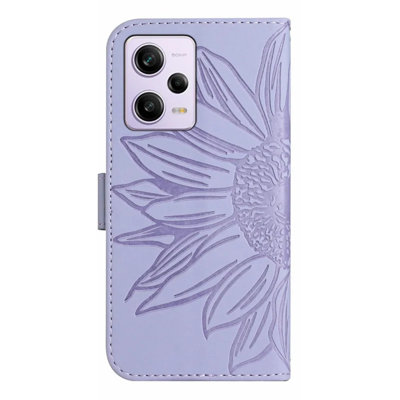 For Xiaomi Redmi Note 12 Pro 5G / Note 12 Pro Speed 5G / Poco X5 Pro 5G HT04 Sunflower Imprinted Flip Shell, PU Leather Wallet Case Stand Skin-touch Phone Cover with Shoulder Strap - Light Purple