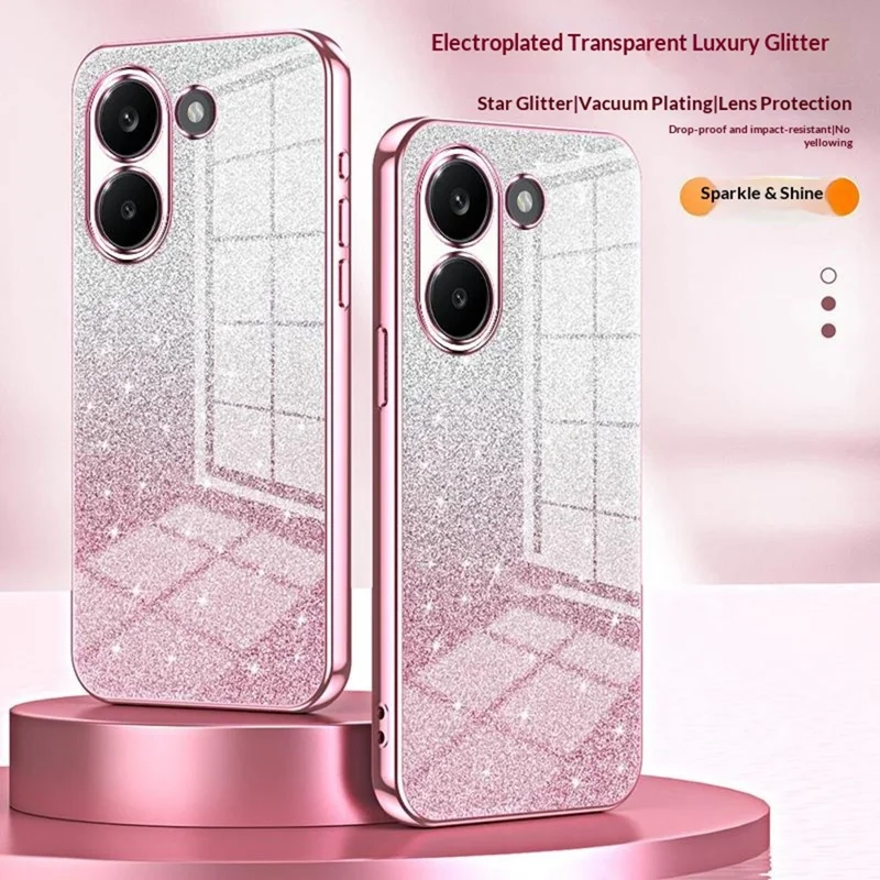 Case For Xiaomi Poco X8 Pro 5G  /  Redmi Turbo 5 5G Electroplating Gradient Glitter TPU Phone Cover - Pink