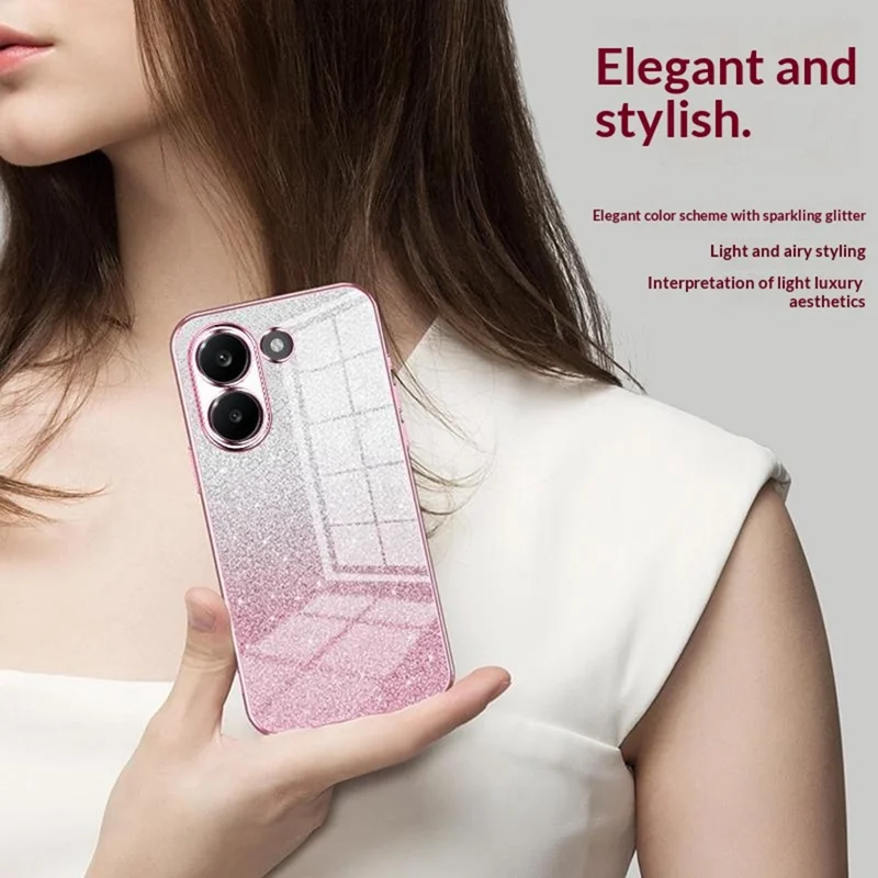 Case For Xiaomi Poco X8 Pro 5G  /  Redmi Turbo 5 5G Electroplating Gradient Glitter TPU Phone Cover - Pink