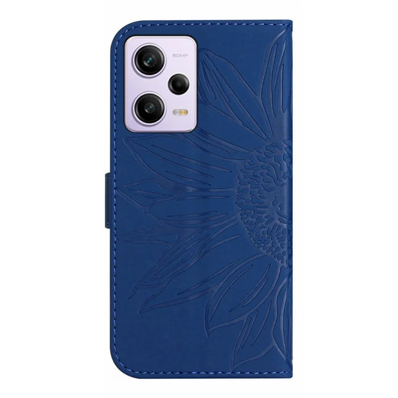 Pour Xiaomi Redmi Note 12 Pro 5G / Remarque 12 Pro Speed ​​5g / Poco X5 Pro 5G HT04 Flip Case, Tournesol Portefeuille Empreint de Peinture en Cuir PU en Cuir PU Couvercle de Téléphone Magnétique Avec Sangle à Main - Saphir