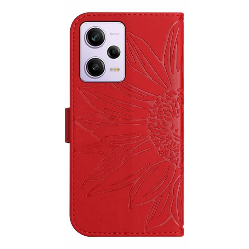 Para Xiaomi Redmi Note 12 Pro 5G / Note 12 Pro Speed 5G / Poco X5 Pro 5G HT04 Flip Case, Funda de cartera con estampado de girasol, piel sintética con tacto suave, funda magnética para teléfono con correa de mano - Rojo