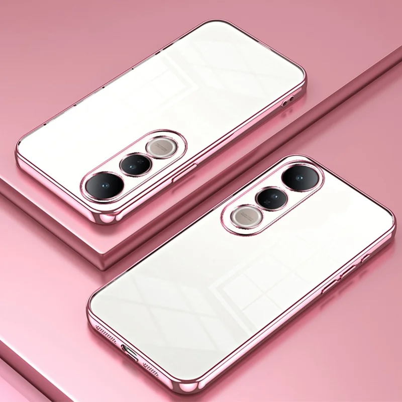 For vivo V50 Lite 5G Case Electroplating Frame Soft TPU Phone Cover - Pink
