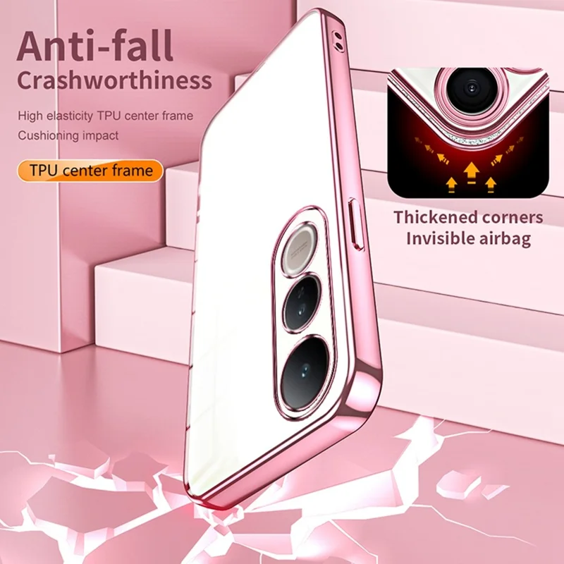 For vivo V50 Lite 5G Case Electroplating Frame Soft TPU Phone Cover - Pink