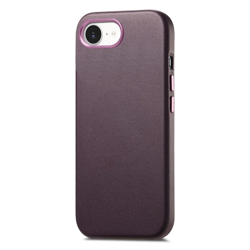 Beskyttelsesdæksel til iPhone 17e / 16e, læder+TPU, stødfast telefondæksel med metalknapper – lilla