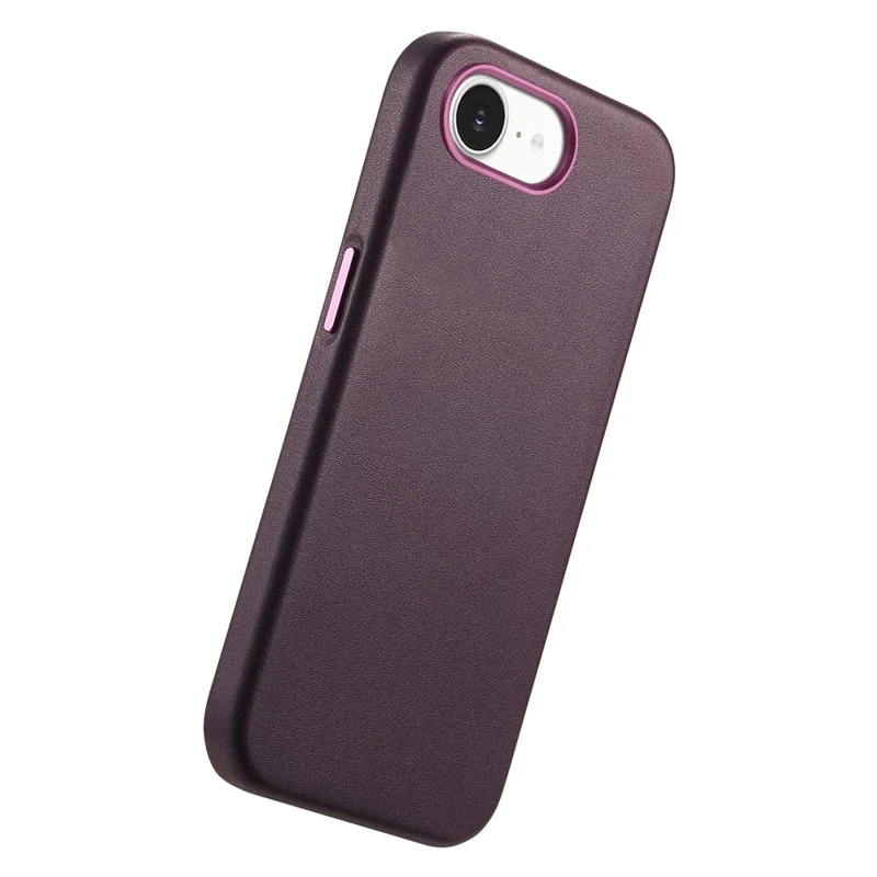 Beskyttelsesdæksel til iPhone 17e / 16e, læder+TPU, stødfast telefondæksel med metalknapper – lilla