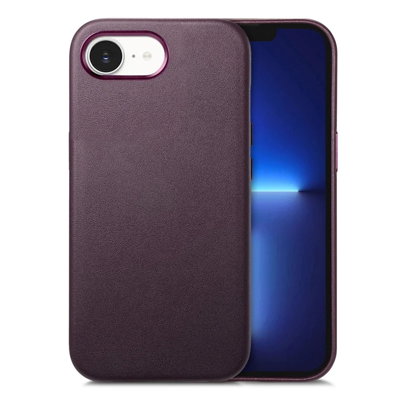 Beskyttelsesdæksel til iPhone 17e / 16e, læder+TPU, stødfast telefondæksel med metalknapper – lilla