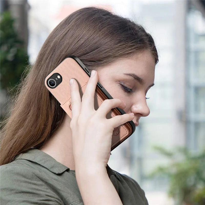 Phone Case For iPhone 17e  /  16e Zipper Card Holder Kickstand Jeans Cloth Texture Leather Back Cover - Pink